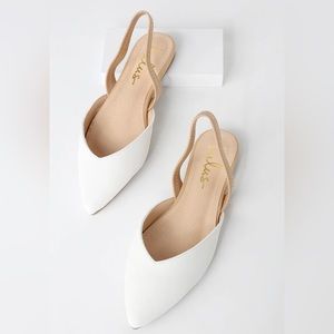 Lulus Mae White+ Beige Pointed-Toe Slingback Flats